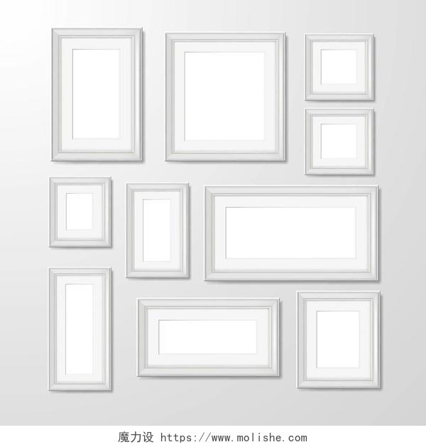 简约四边框相框实木相框白色相框照片墙素材